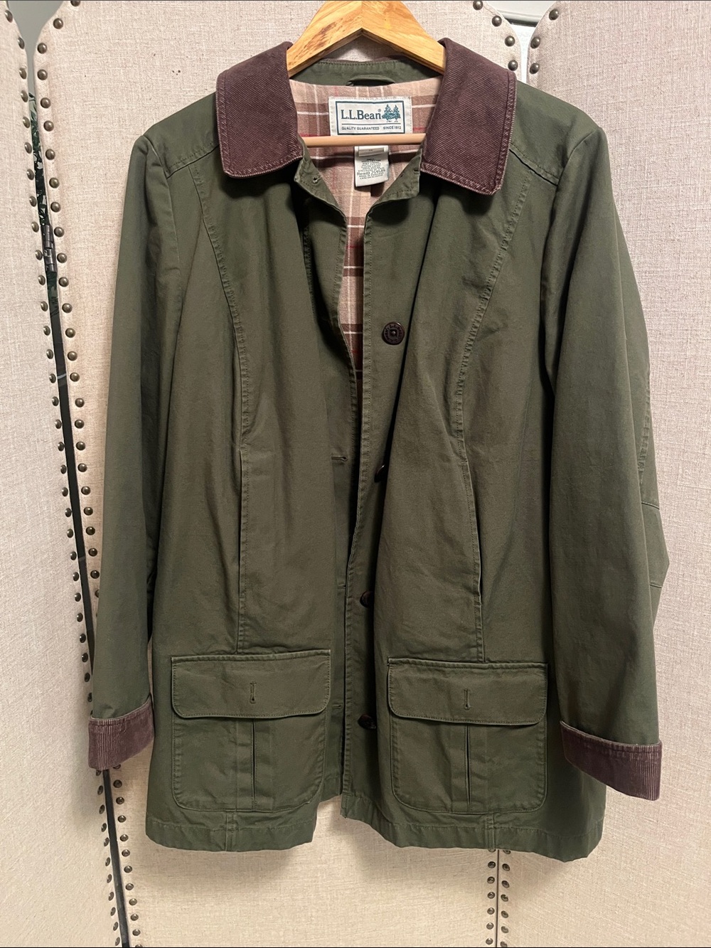 L.L BEAN Women's Adirondack Barn Coat Flannel-Lined Loden EUC